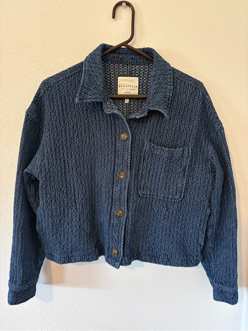 Magalie Elle Women's Navy Button-Up Waffle Knit Jacket